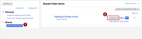 screenshot from JAGGAER highlighting ability to add shared folder as a shortcut