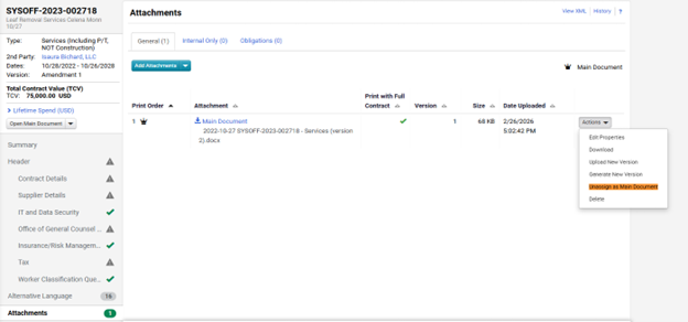 Template selection screen showing amendment templates